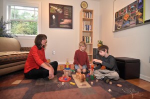 A counselor doing children counseling. 