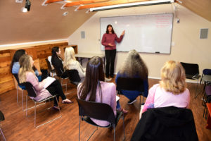 Counselor teaching clinicians about domestic violence and anger management 